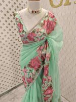 Organza With Lotus Flowers And Thread Work On The Body - Image 19