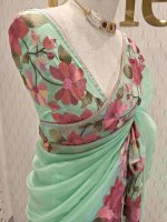 Organza With Lotus Flowers And Thread Work On The Body - Image 17