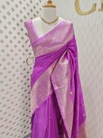 Tussar banarasi with rose gold zari - Image 8
