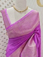 Tussar banarasi with rose gold zari - Image 10