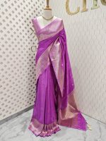 Tussar banarasi with rose gold zari - Image 11