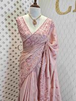 Tussar silk with self color embroidery - Image 5