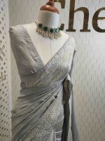 Tussar silk with thread embroider and mukeish work - Image 8