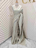 Banarasi with silver big flower butta - Image 3