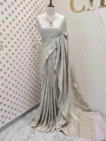 Banarasi with silver big flower butta - Image 5