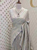 Banarasi with silver big flower butta - Image 6
