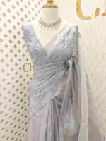 Organza with lotus applique and sequance work - Image 25