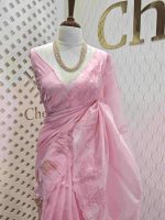 Organza with lotus applique and sequance work