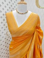 Soft tussar banarasi peacock feather butta - Image 13