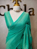 Soft tussar banarasi with mango border - Image 19