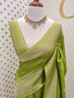 Soft tussar banarasi with 4 flower butta - Image 14