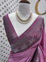 Soft tussar banarasi 5 petals silver butta - Image 2