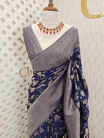 Soft tussar banarasi with big flower and thin veins - Image 7