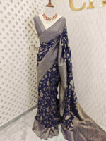 Soft tussar banarasi with big flower and thin veins - Image 9
