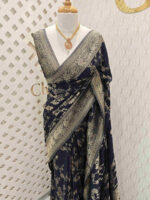 Soft tussar banarasi with vertical bend flowers - Image 37