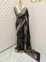 Soft tussar banarasi with vertical bend flowers - Image 38