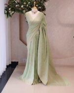 Soft tussar banarasi with vertical bend flowers - Image 42