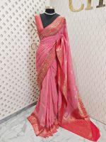 Soft tussar banarasi with swan like border contrast - Image 3