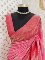 Soft tussar banarasi with swan like border contrast - Image 2