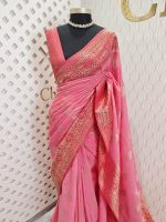 Soft tussar banarasi with swan like border contrast