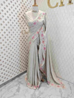 Semi tussar with double shade rose embroidery - Image 21