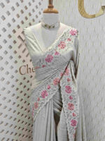 Semi tussar with double shade rose embroidery - Image 22