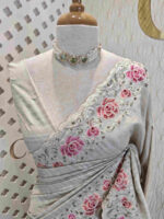 Semi tussar with double shade rose embroidery - Image 23