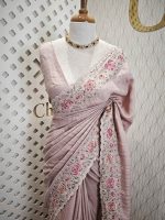 Semi tussar with double shade rose embroidery - Image 18