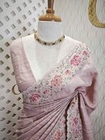 Semi tussar with double shade rose embroidery - Image 19