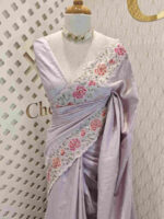 Semi tussar with double shade rose embroidery - Image 25