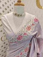 Semi tussar with double shade rose embroidery - Image 26