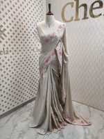 Semi tussar with double shade rose embroidery - Image 2