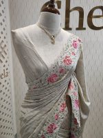 Semi tussar with double shade rose embroidery - Image 5