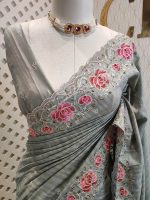 Semi tussar with double shade rose embroidery - Image 8