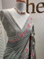 Semi tussar with double shade rose embroidery - Image 9