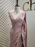 Semi tussar with double shade rose embroidery - Image 11