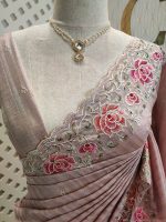 Semi tussar with double shade rose embroidery - Image 12