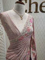Semi tussar with double shade rose embroidery - Image 13