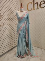 Semi tussar with double shade rose embroidery - Image 14
