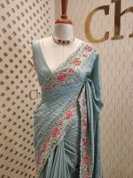 Semi tussar with double shade rose embroidery - Image 15