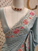 Semi tussar with double shade rose embroidery - Image 16