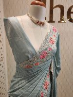 Semi tussar with double shade rose embroidery - Image 17