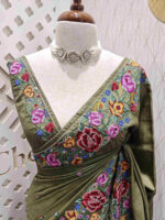 Tussar with floral cross stitch border and butta - Image 2