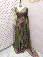 Tussar with floral cross stitch border and butta - Image 3