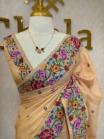 Tussar with floral cross stitch border and butta - Image 8