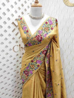 Tussar with floral cross stitch border and butta - Image 4