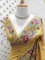 Tussar with floral cross stitch border and butta - Image 5