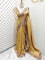 Tussar with floral cross stitch border and butta - Image 6