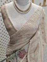 Tissue silk with digital print and flower thread work - Image 8