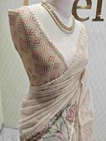 Tissue silk with digital print and flower thread work - Image 9